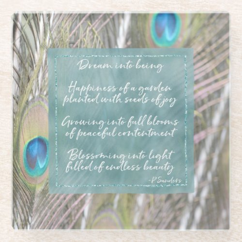 Pretty Peacock Feathers Dream Poem      Glass Coaster