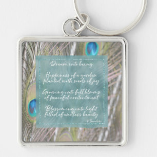 Pretty Peacock Feathers Dream Poem Keychain