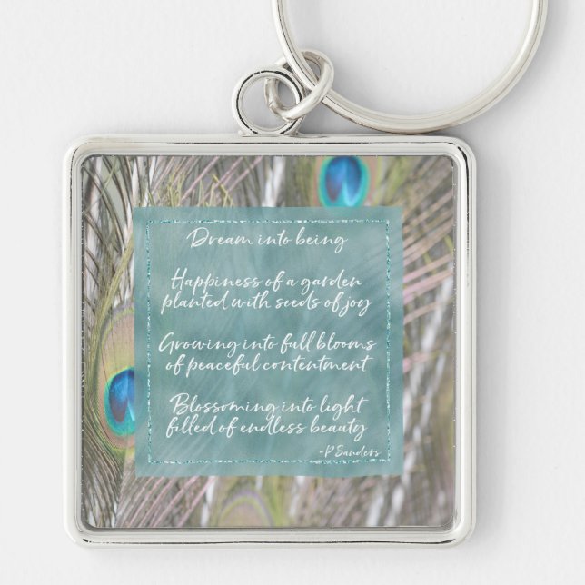 Pretty Peacock Feathers Dream Poem    Keychain (Front)