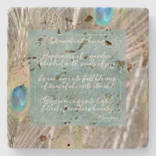 Pretty Peacock Feathers Dream Poem Stone Coaster