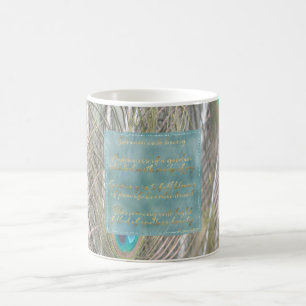 Pretty Peacock Feathers Gold Dream Poem Coffee Mug
