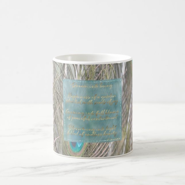 Pretty Peacock Feathers Gold Dream Poem   Coffee Mug (Center)