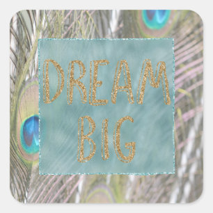 Pretty Peacock Feathers Gold Glitter Dream Square Sticker