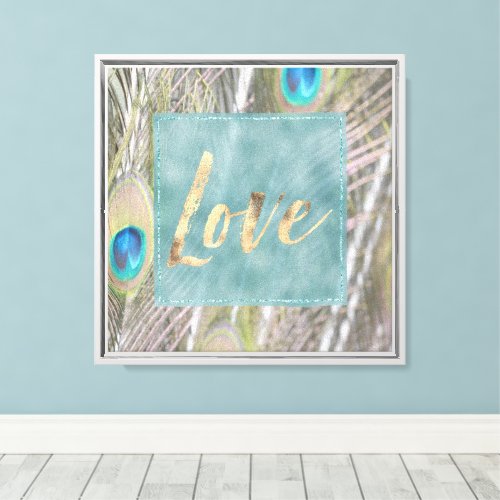 Pretty Peacock Feathers Gold Love       Canvas Print