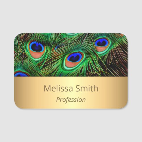 Pretty Peacock Feathers Name Tag