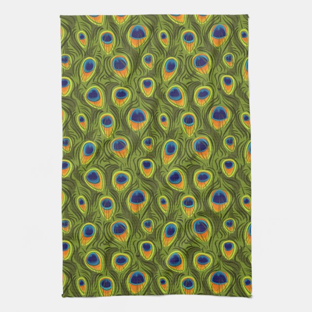 Pretty Peacock Feathers Pattern Towel (Vertical)