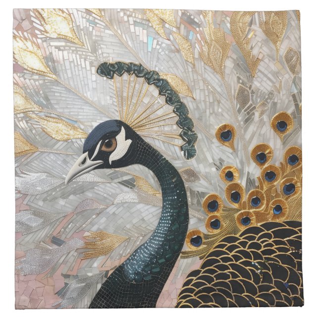 Pretty Peacock Gold Christmas Cloth Napkin (Front)