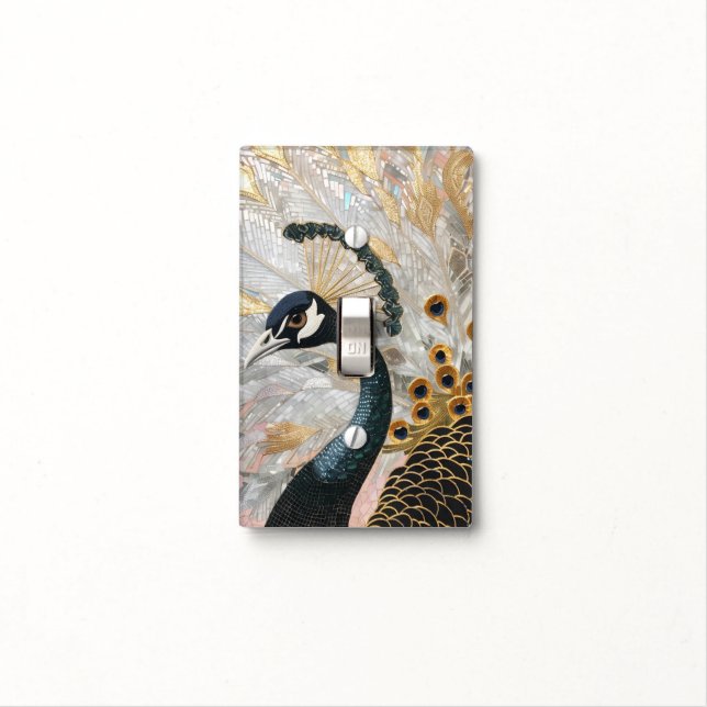 Pretty Peacock Gold Christmas Light Switch Cover (In Situ)