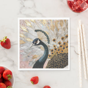 Pretty Peacock Gold Christmas Napkins