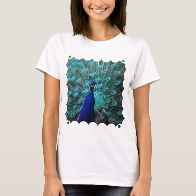 Pretty Peacock Ladies Fitted T-Shirt (Front)