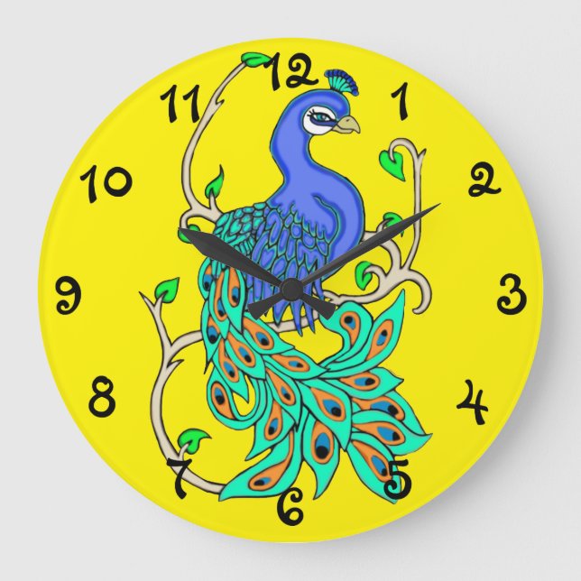 Pretty Peacock Large Round Clock (Front)