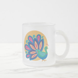 Pretty Peacock One Frosted Glass Coffee Mug