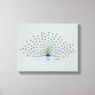 Pretty Peacock Painting Decorative Wrapped Canvas Print