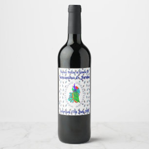 Pretty Peacock Pair Personalized Wine Label