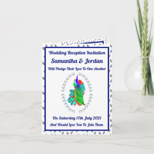 Pretty Peacock Pair Wedding Reception Invitation