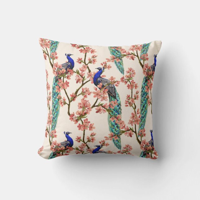 Pretty Peacock Pattern Throw Pillow (Front)