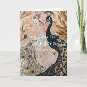 Pretty Peacock Pink Gold Christmas Card