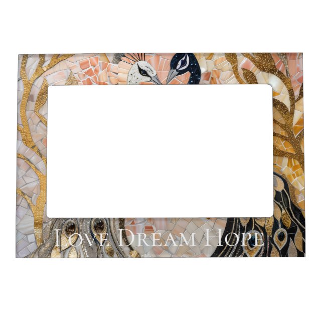 Pretty Peacock Pink Gold Christmas Magnetic Frame (Front)