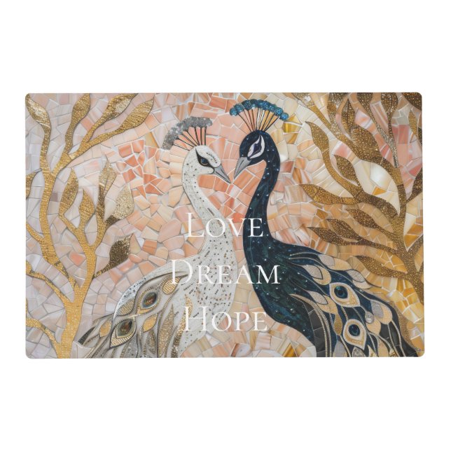 Pretty Peacock Pink Gold Christmas Placemat (Front)