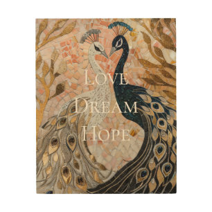 Pretty Peacock Pink Gold Christmas Wood Wall Art