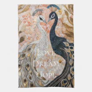 Pretty Peacock Pink Gold Glam  Kitchen Towel