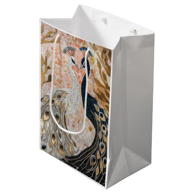 Pretty Peacock Pink Gold Glam  Medium Gift Bag (Front Angled)