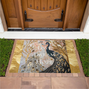 Pretty Peacock Pink Gold Love Dream Hope Doormat