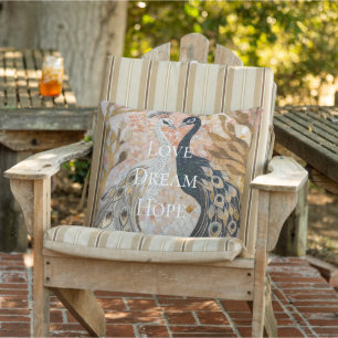 Pretty Peacock Pink Gold Love Dream Hope Outdoor Pillow
