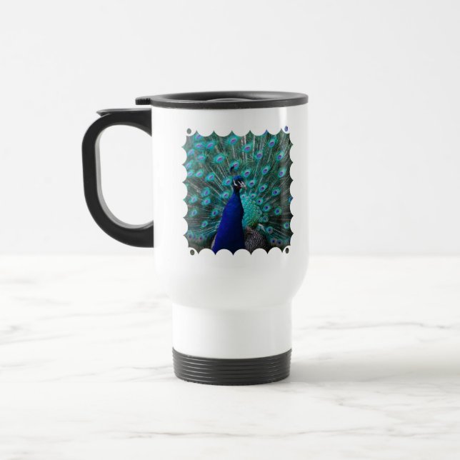 Pretty Peacock Plastic Travel Mug (Left)