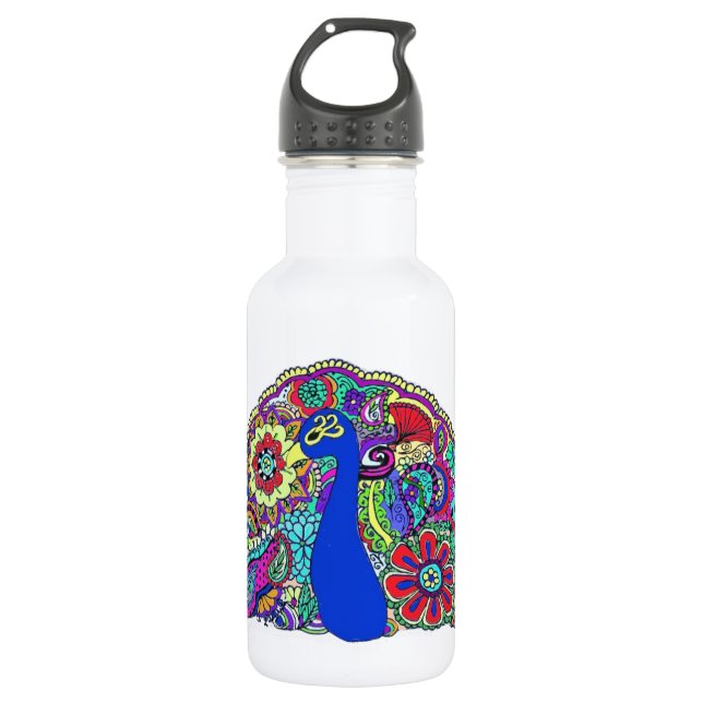 pretty peacock stainless steel water bottle (Front)