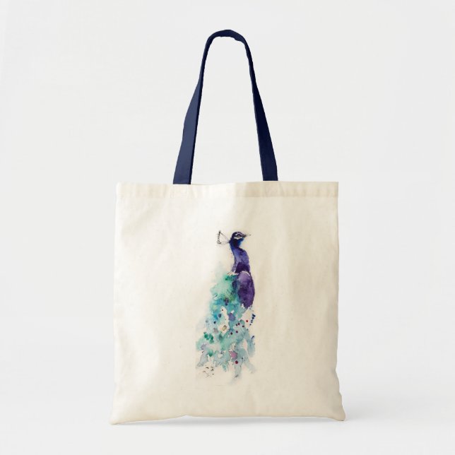 'Pretty Peacock' watercolour Tote (Front)