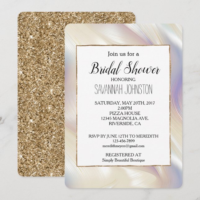 Pretty Pearl Aqua Blue Purple Bridal Shower Invitation (Front/Back)