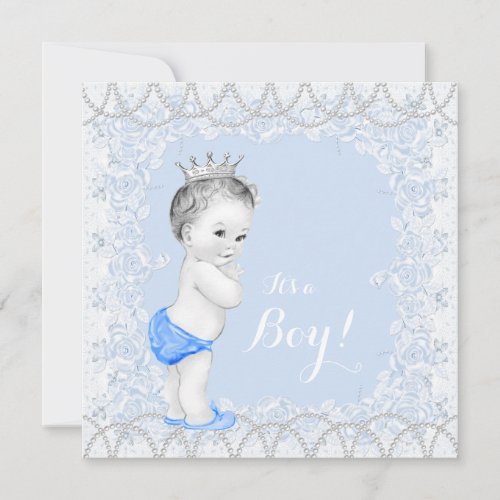 Pretty Pearl Baby Blue Baby Shower Custom Invites