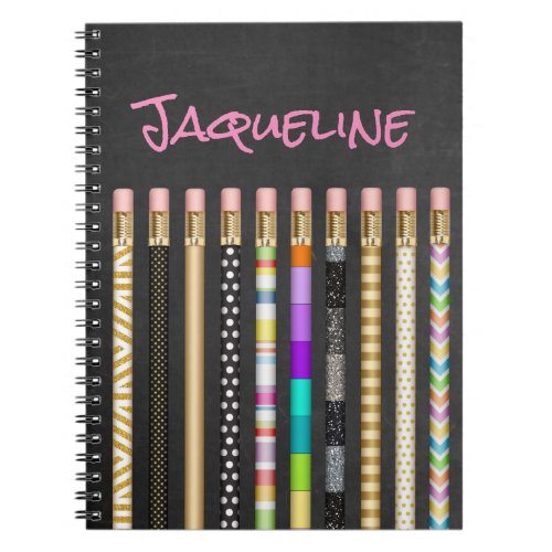 Pretty Pencils and Blackboard Personalized Notebook