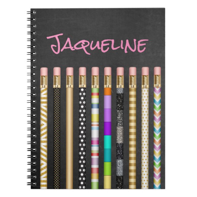 Pretty Pencils and Blackboard Personalized Notebook (Front)