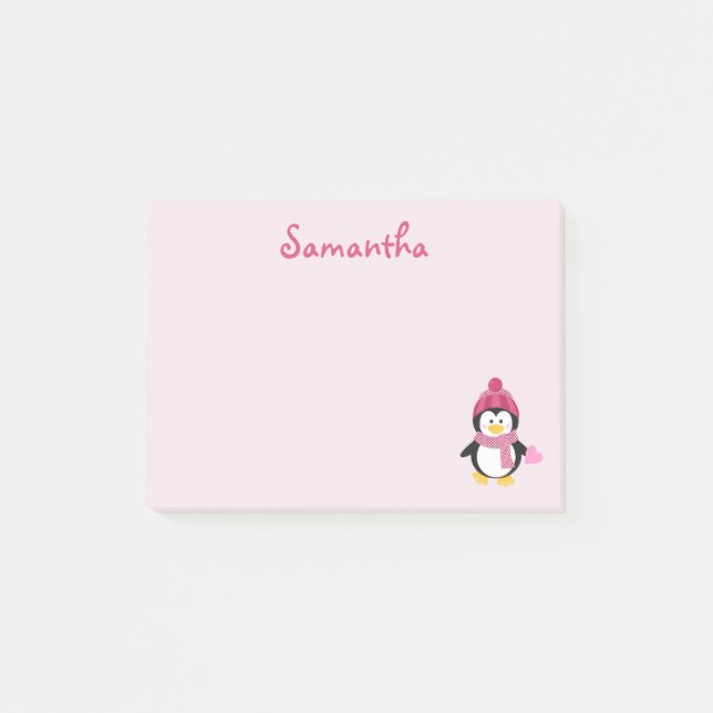 Pretty Penguin Heart  Post-it Notes (Front)