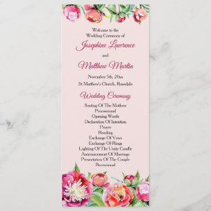 Pretty Peonies Floral Wedding Ceremony Program