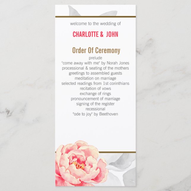 Pretty Peonies Modern Floral wedding programs (Front)