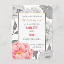 Pretty Peonies Modern Floral wedding save the date Announcement Postcard
