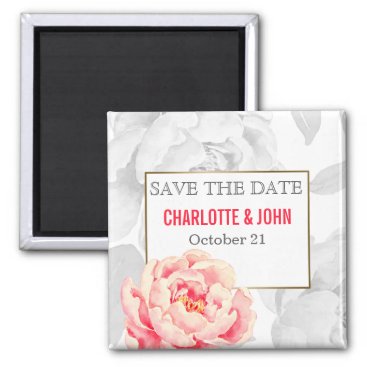 Pretty Peonies Modern Floral wedding save the Date Magnet