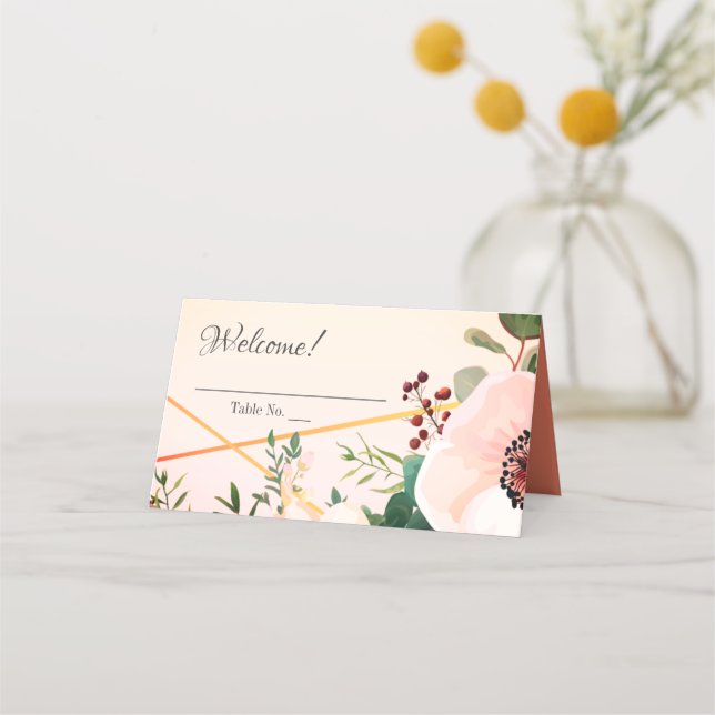 Pretty Peonies, Shades of Orange and Peach Wedding Place Card (Front)