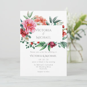 Pretty Peonies Watercolor Floral Wedding Invitation