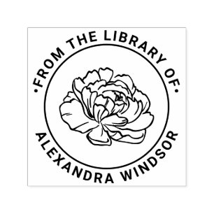 Pretty Peony Bloom Blossom Library Book Name Self-inking Stamp