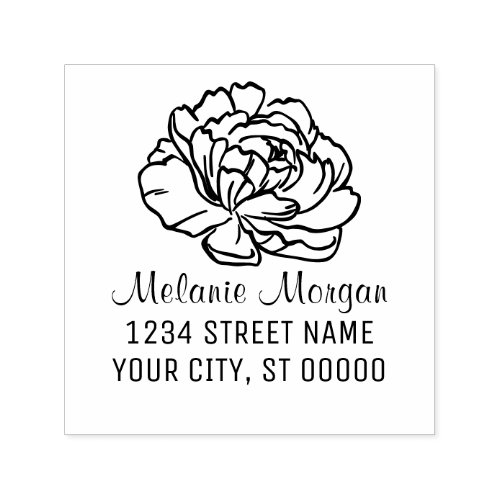 Pretty Peony Bloom Blossom Name Return Address Self_inking Stamp