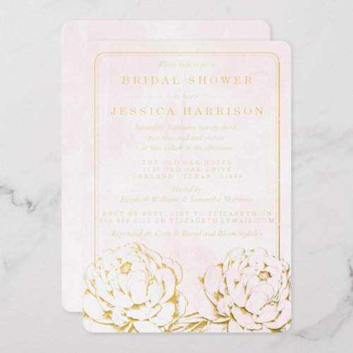 Pretty Peony Floral Bridal Shower Real Foil Invitation