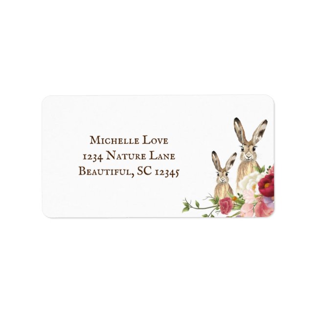 Pretty Peony Flowers and Bunny Rabbits Address Label (Front)
