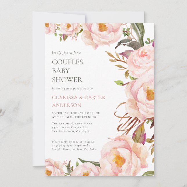 Pretty Peony Garden Flowers Couples Baby Shower Invitation (Front)