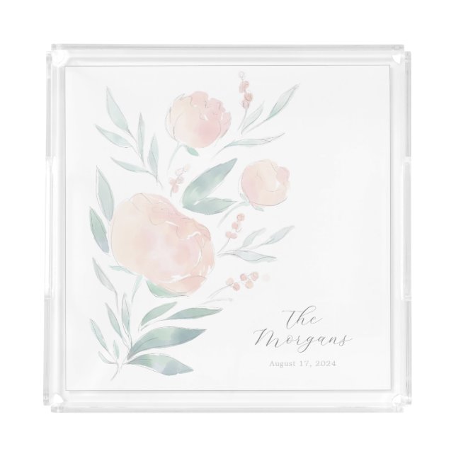Pretty peony housewarming or newlywed gift acrylic tray (Front)