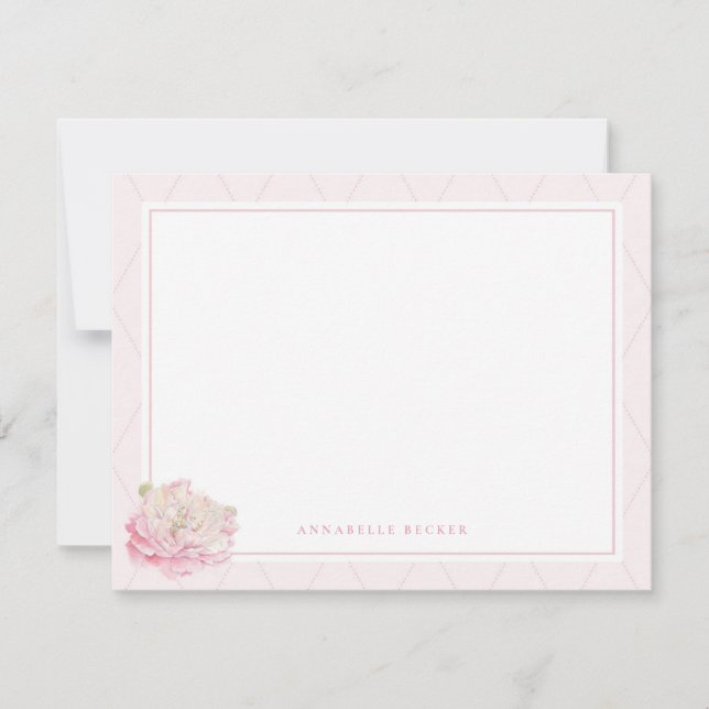 Pretty Peony Personalized Stationery Note Card (Front)