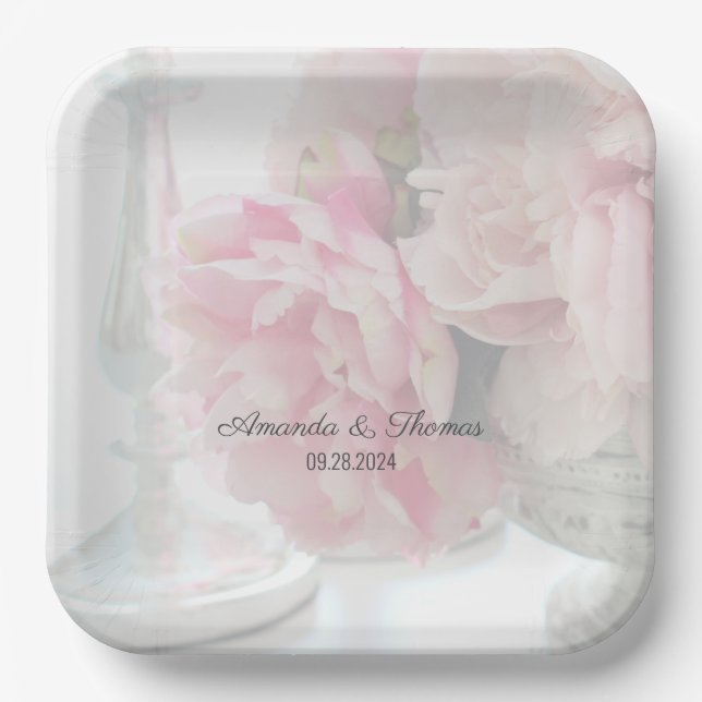 Pretty Peony Wedding  Paper Plates (Front)